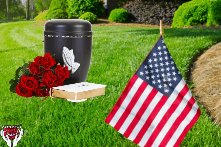 urn on grass with USA flag
