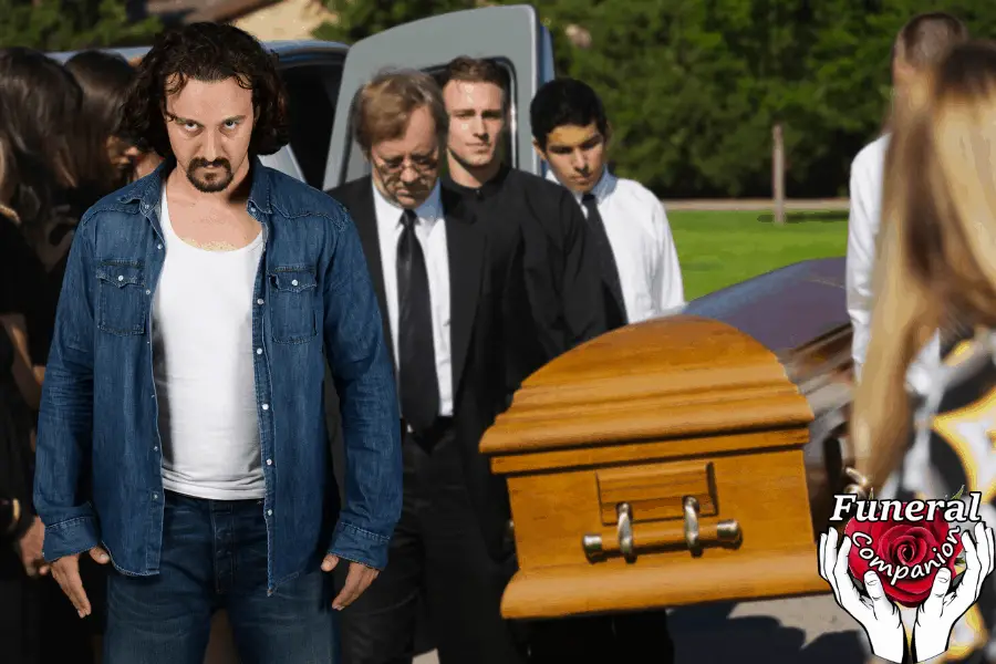 man wearing denim to a funeral