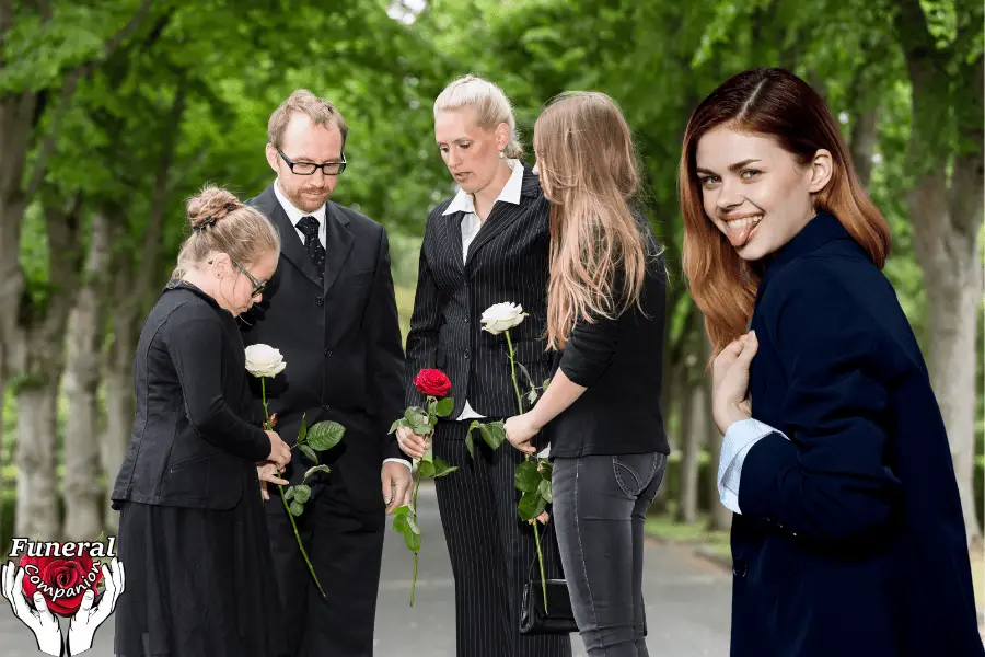 Girl laughing at a funeral